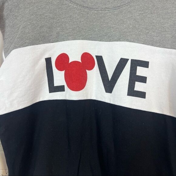 Disney Cropped Sweatshirt Large Love Mickey Colorblock Stripe Long Sleeve size m - Picture 3 of 7
